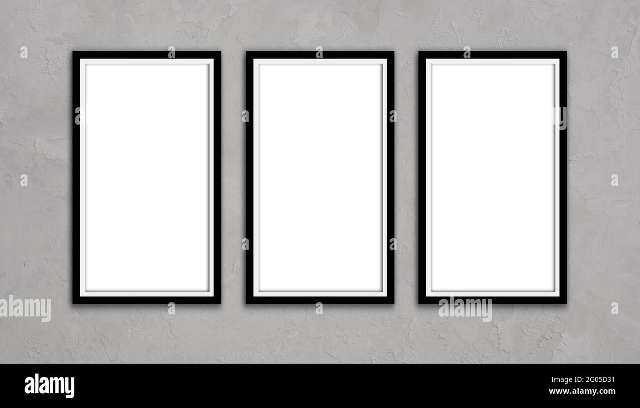 3 thin black frames wall mock up hires stock photography and images