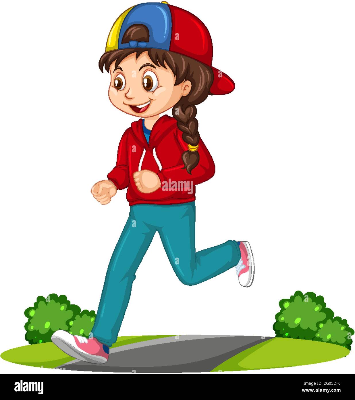 Girl doing running exercise cartoon character isolated illustration