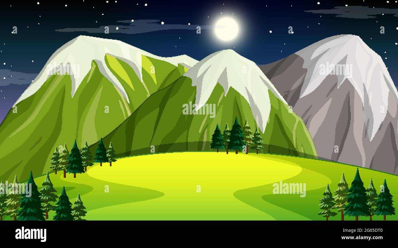 Nature forest landscape at night scene illustration Stock Vector Image ...