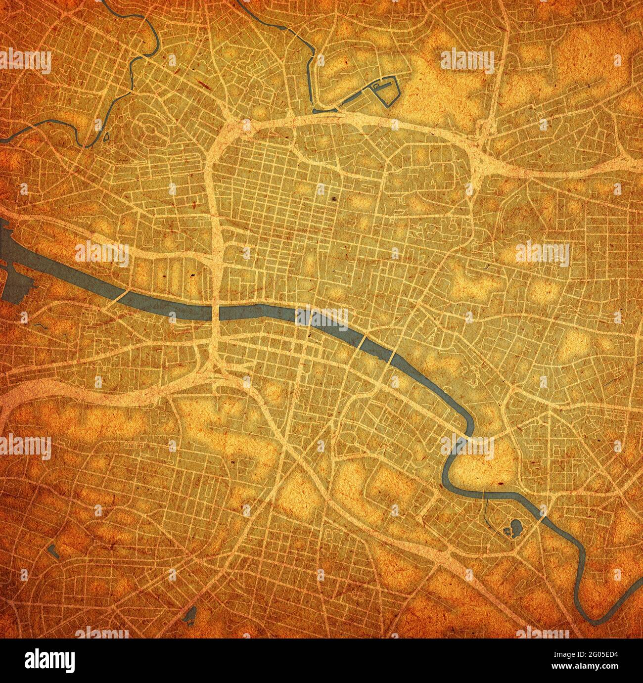 Coat Of Arms Over Vintage Style Map Of Roads In City Center Of Glasgow