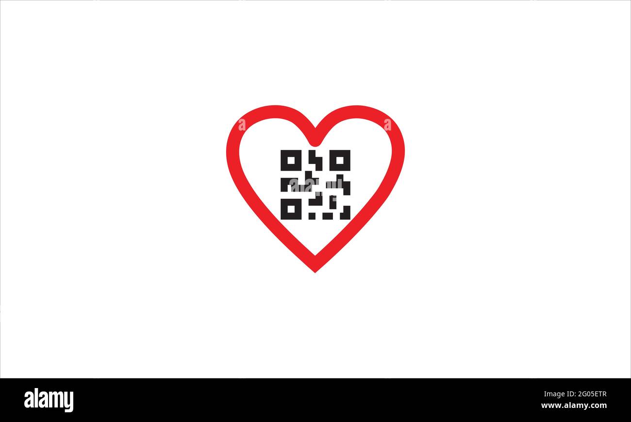barcode Q R  code in love heart  shape icon logo design illustration Stock Vector