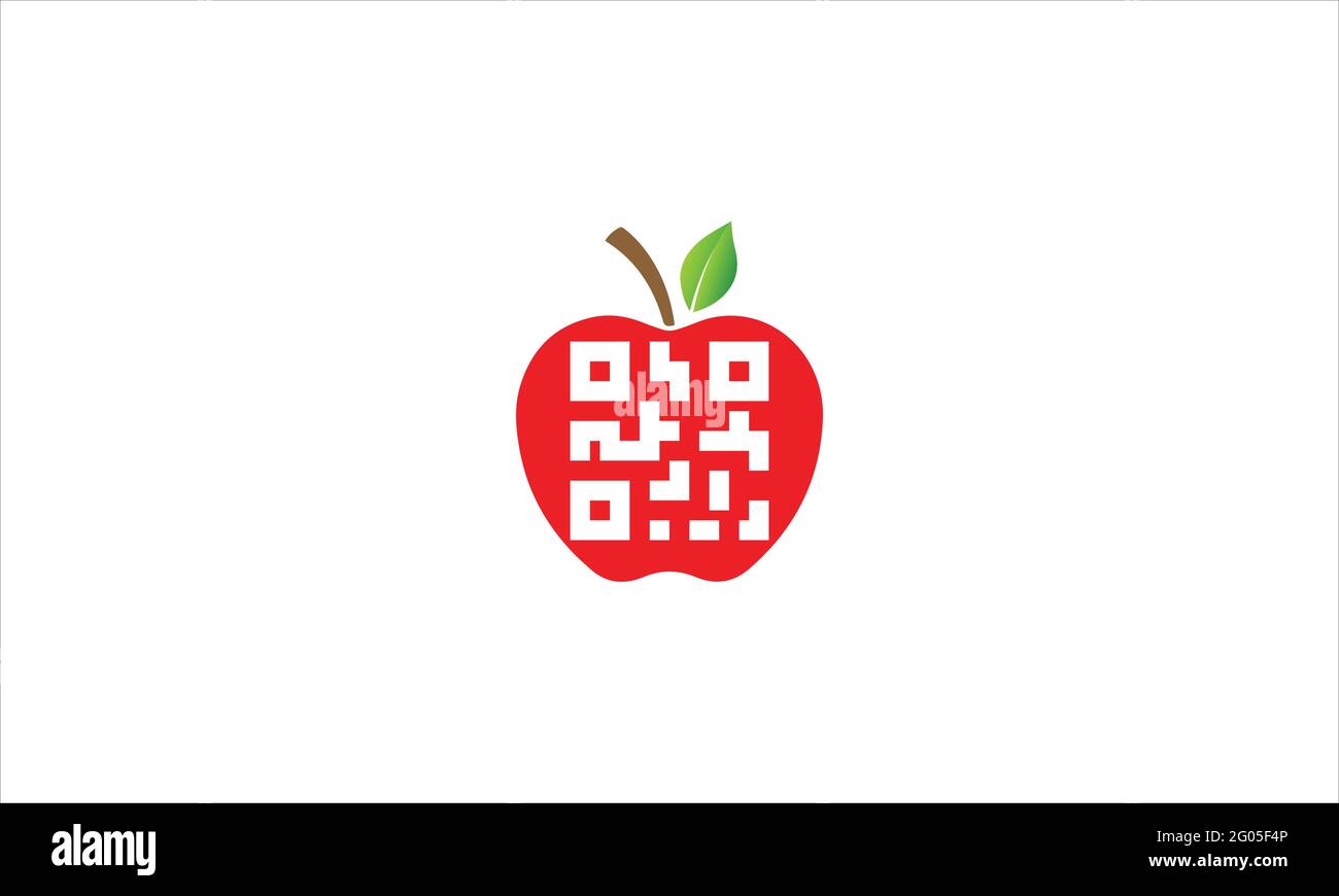 Red Apple QR Code Logo icon vector template illustration design Stock