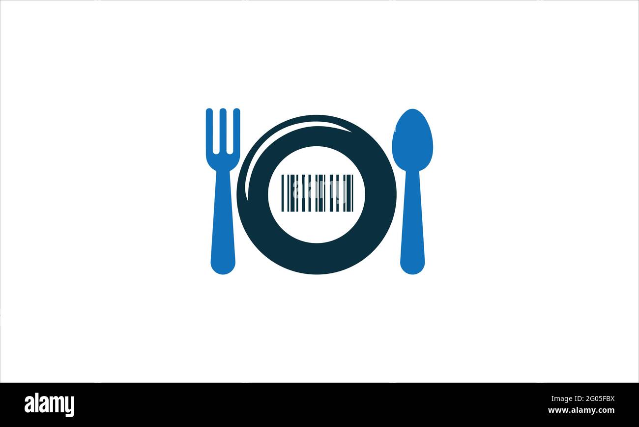 Food  spoon fork  bar code icon logo design illustration symbol Stock Vector
