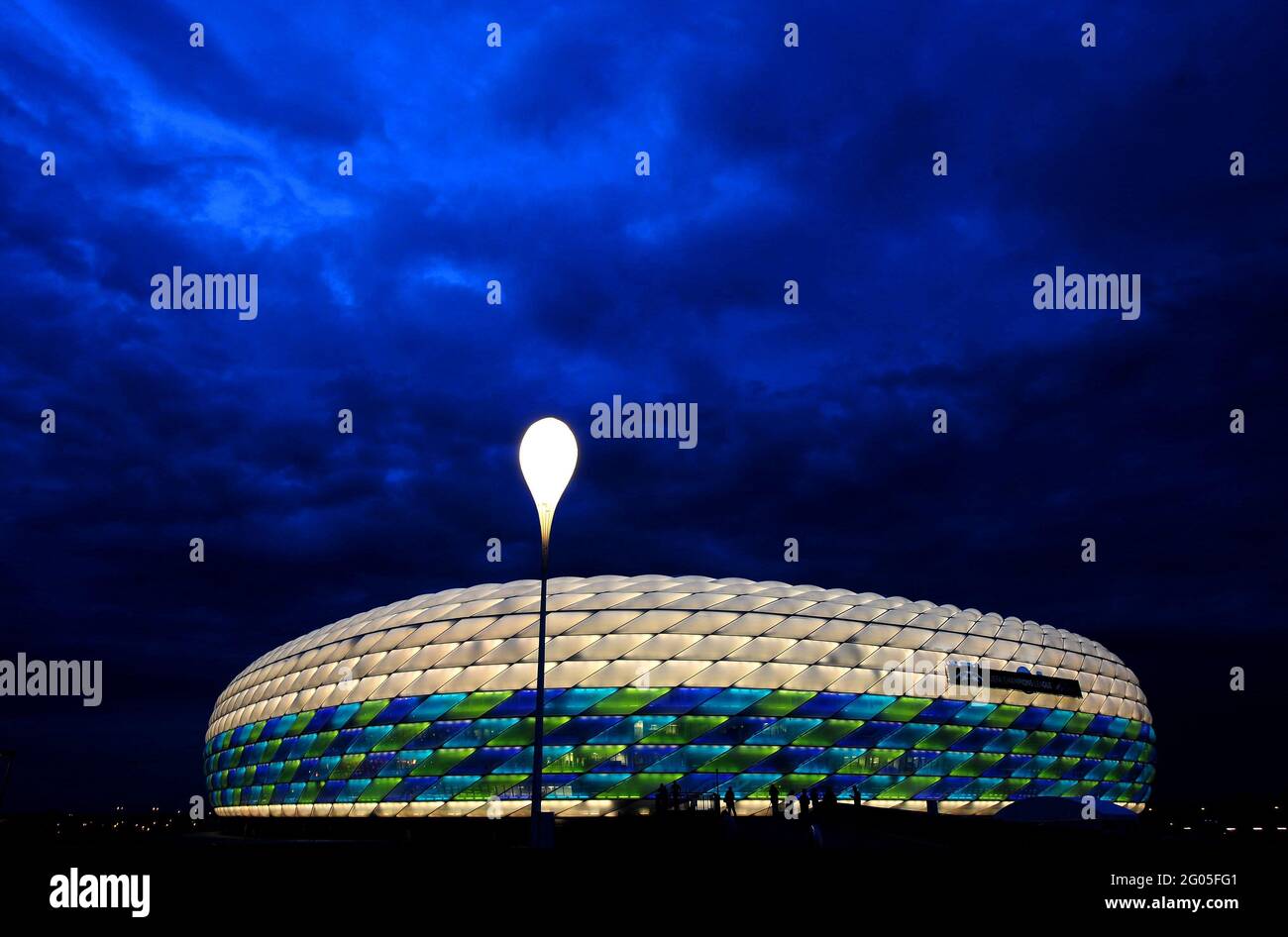 A general view of the Allianz Arena and UEFA Champions League branding  pitch side before the match Stock Photo - Alamy