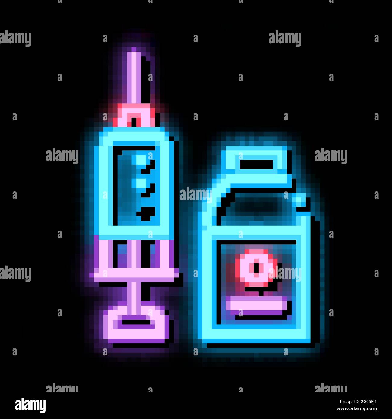 Syringe and Medicine Beaker neon glow icon illustration Stock Vector ...