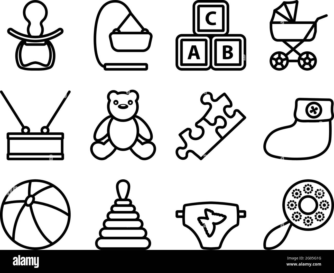 Baby Icon Set. Editable Bold Outline Design. Vector Illustration. Stock Vector