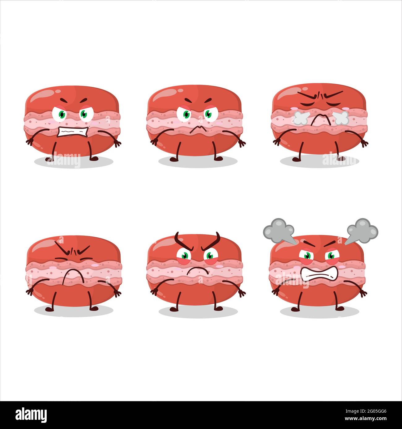 Red macaron cartoon character with various angry expressions. Vector ...