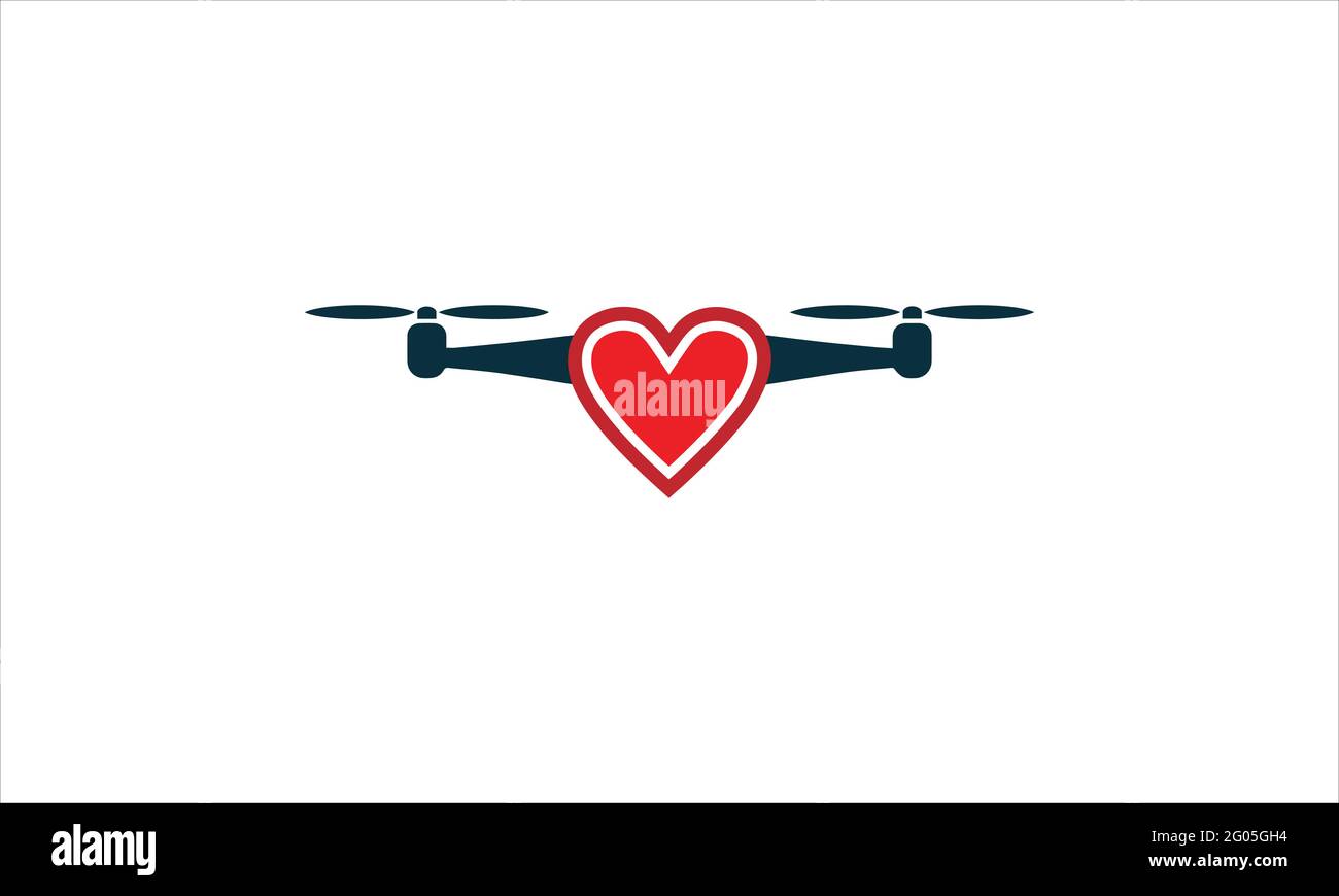 Drone logo heart isolated on white background vector illustration template Stock Vector