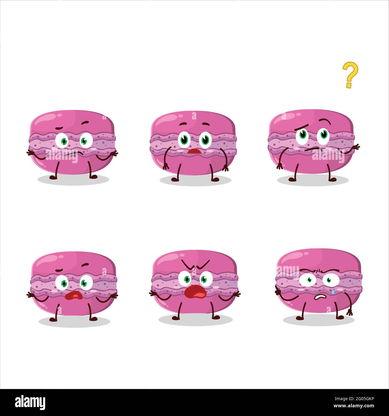 Cartoon character of strawberry macaron with what expression. Vector ...