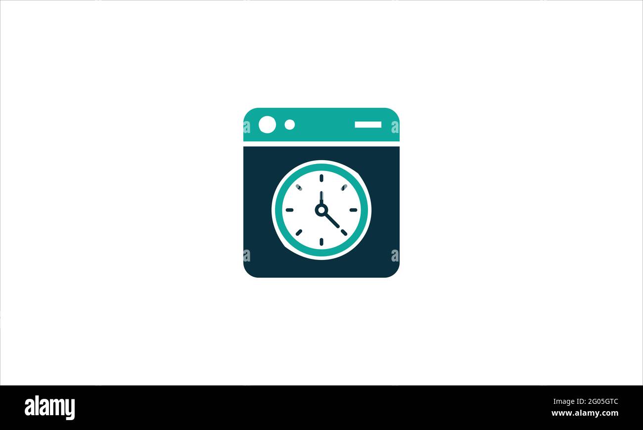 quick wash icon washing machine washer with clock, fast time, thin line