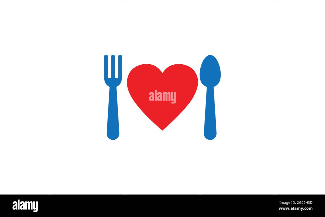 Fork Spoon Heart or food love icon logo design illustration vector symbol Stock Vector