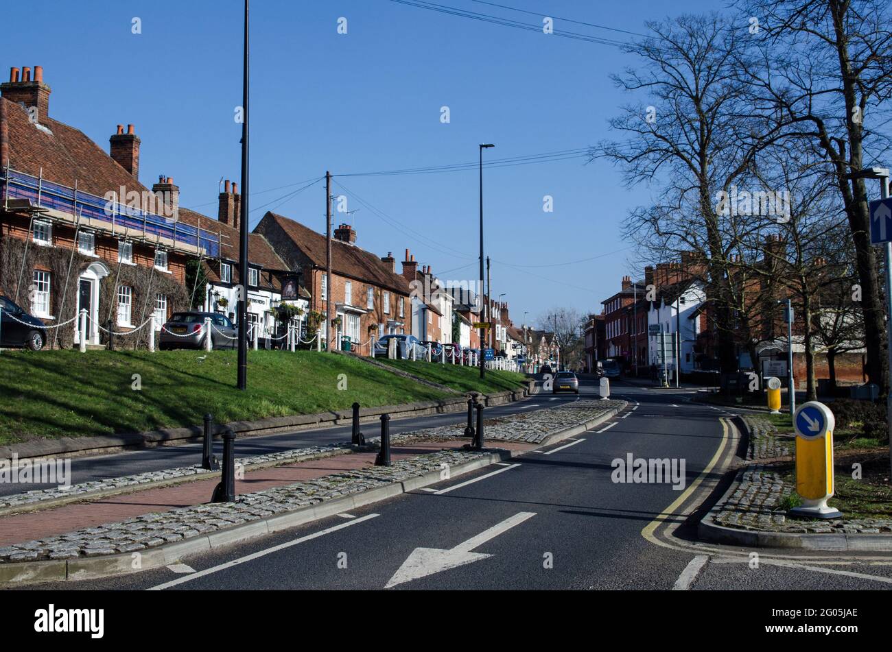 Wokingham, UK - February 28, 2021:  View of the historic Terrace and Shute End in the middle of the Berkshire town of Wokingham on a sunny Spring day. Stock Photo