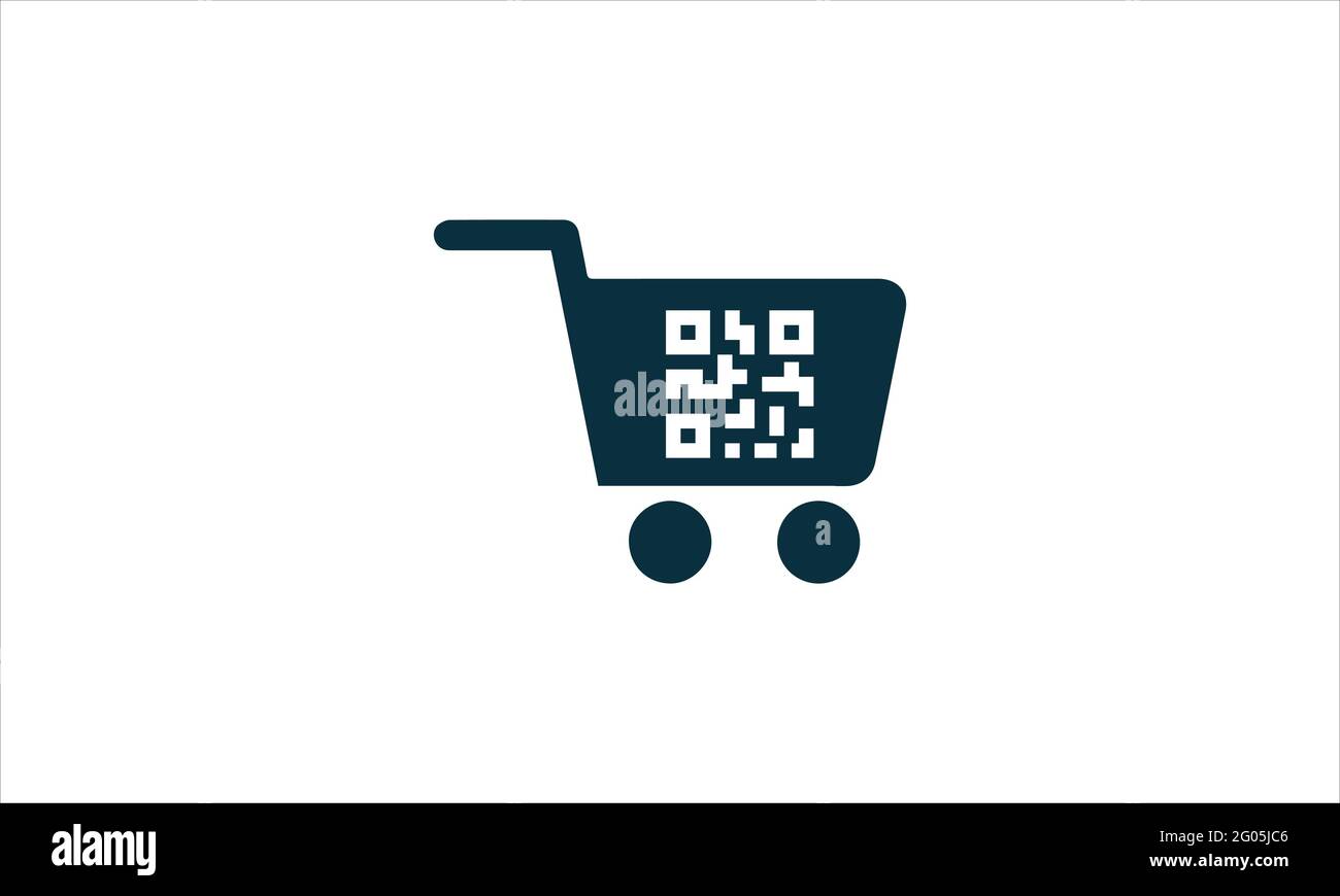 Qr code inside  shopping trolley icon logo design vector illustration Stock Vector