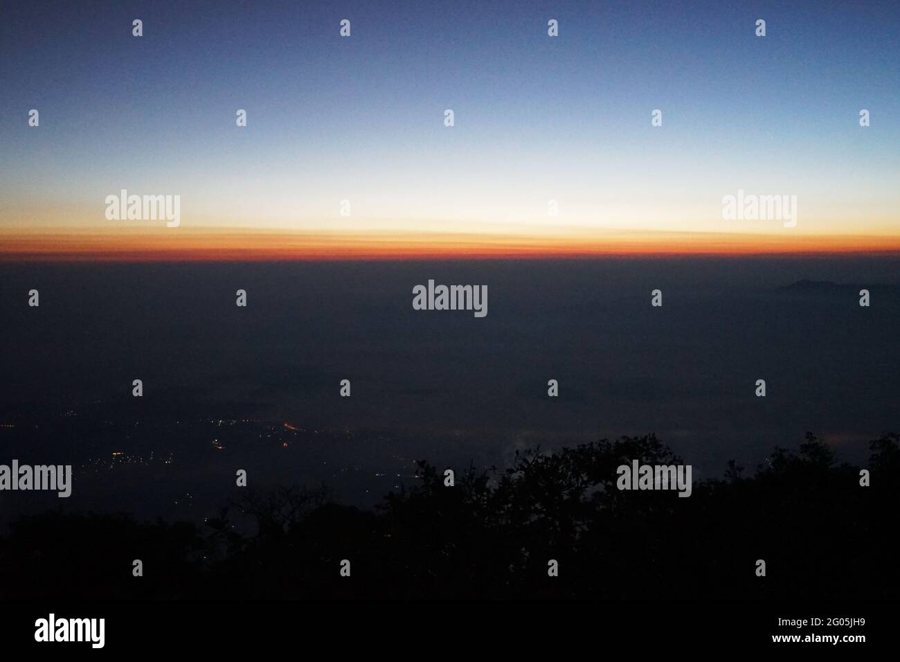 Natural landscape of sunrise view with mountain range and cloudy blue ...