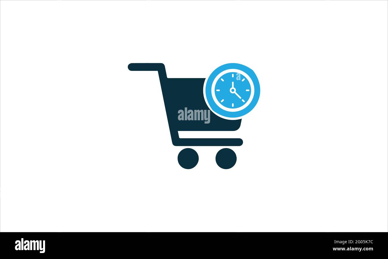 shop cart with clock or time for shopping icon logo design illustration symbol Stock Vector