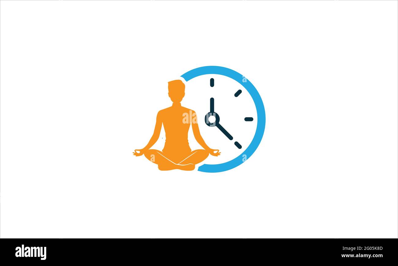 Yoga meditation Time Icon Logo in minimal flat design vector illustration symbol Stock Vector