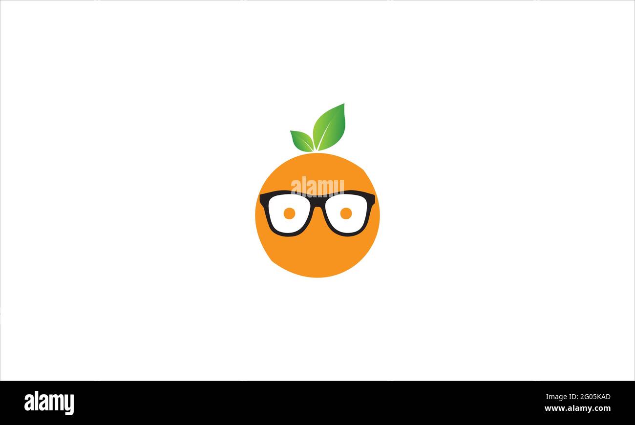 cute orange Fruit Cartoon with glasses icon Logo design vector template