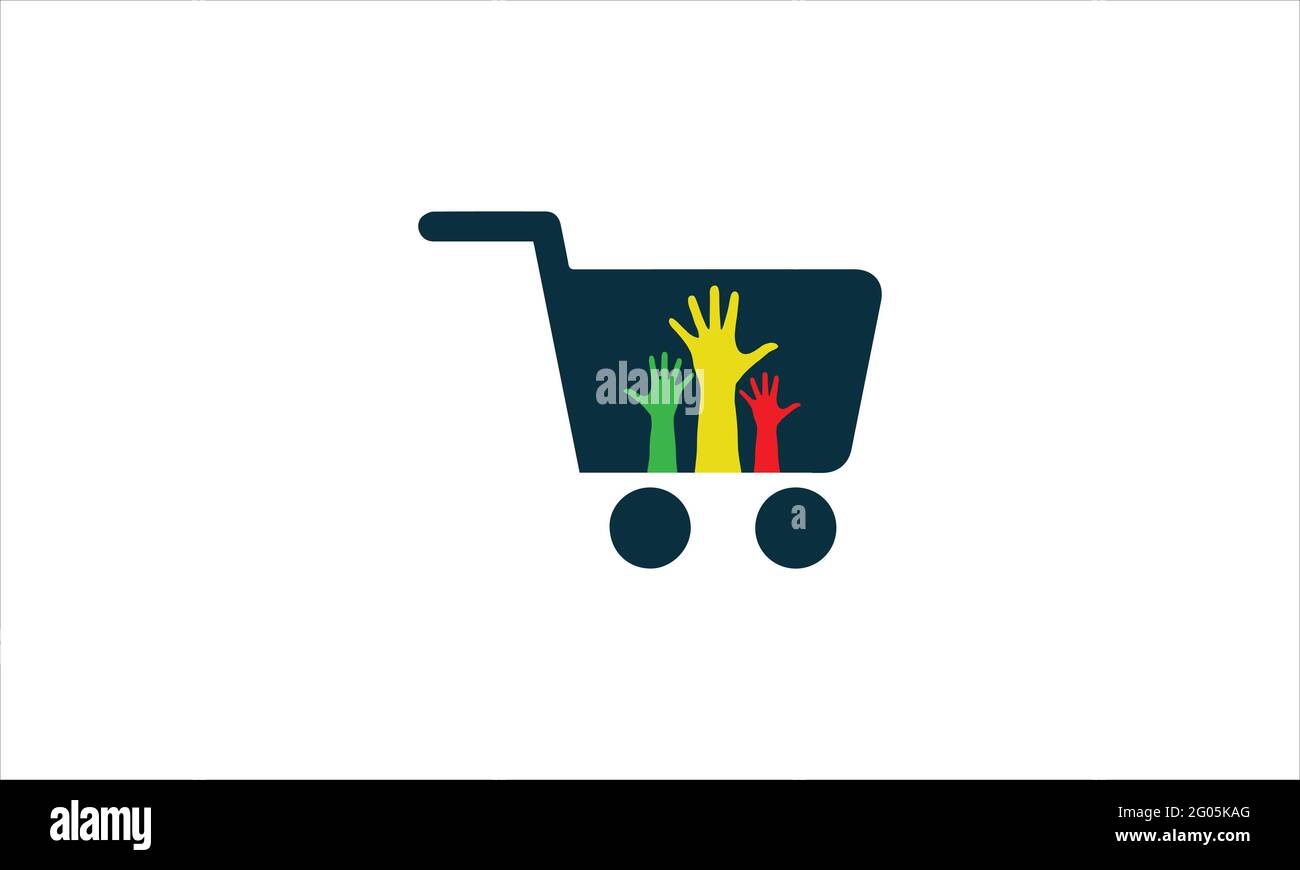 Shopping Trolley with different colors of hands icon logo logo design illustration Stock Vector