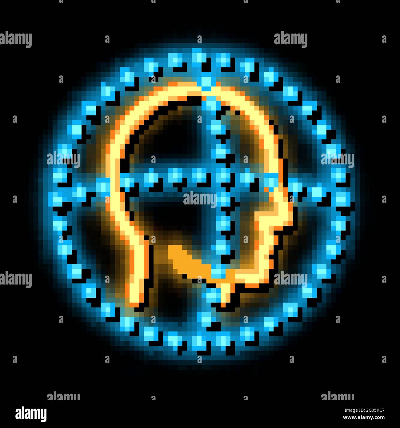Scan Head Authentication neon glow icon illustration Stock Vector