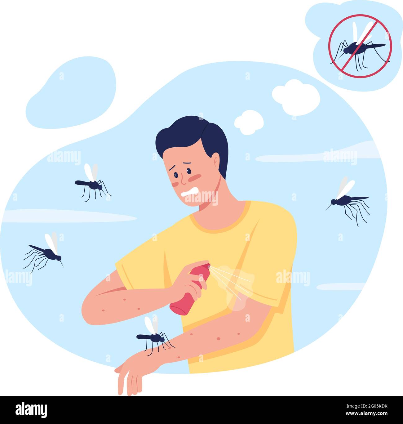 Keeping mosquitoes away while summer camping 2D vector isolated