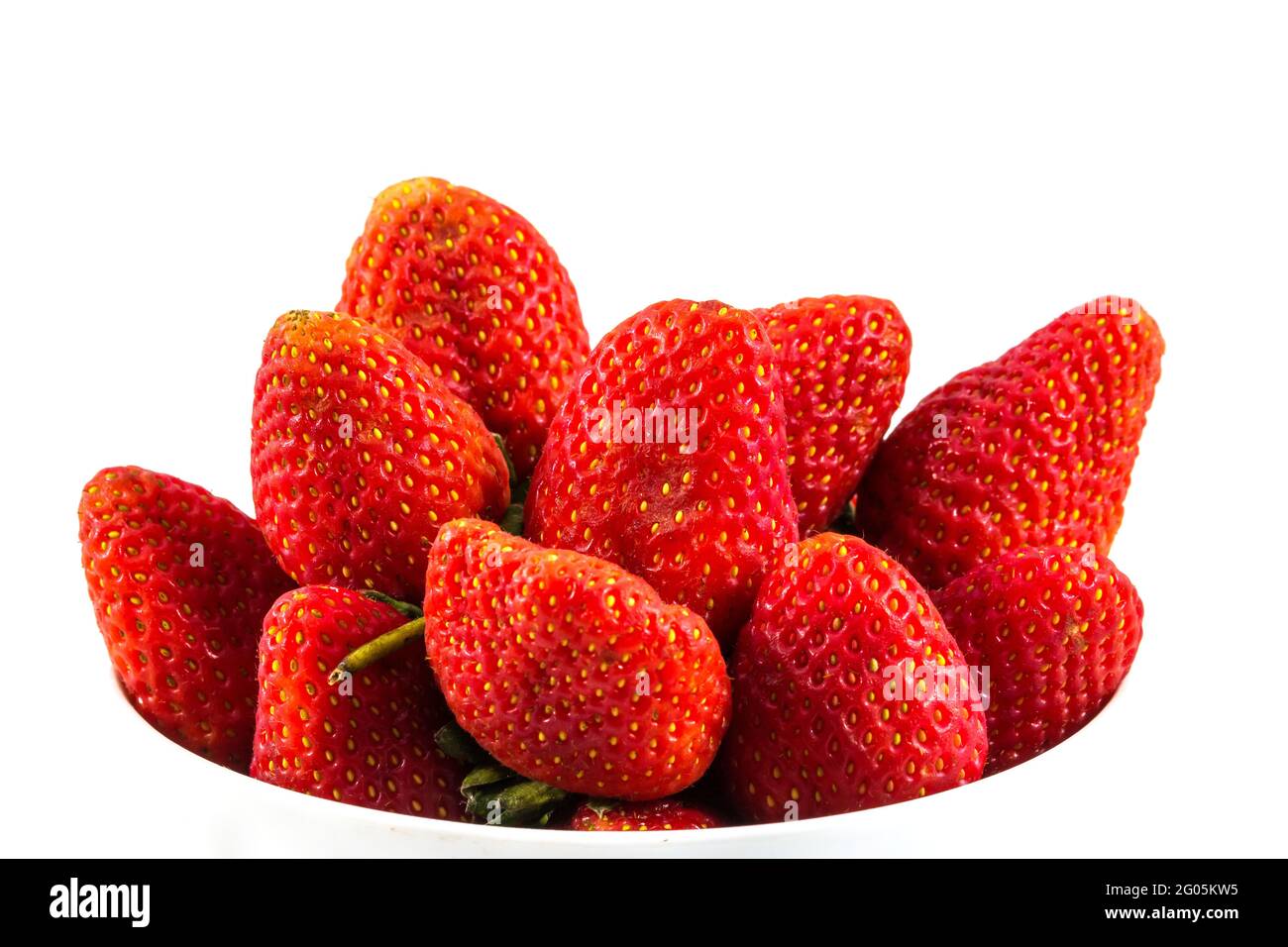Fresh strawberries in the white bowl on white background Stock Photo ...