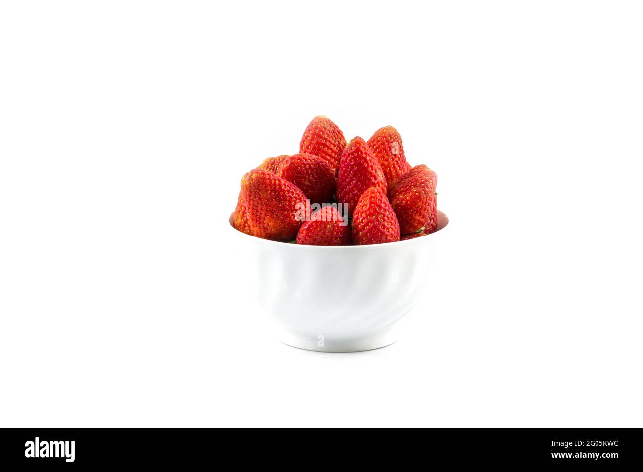 Fresh strawberries in the white bowl on white background Stock Photo ...