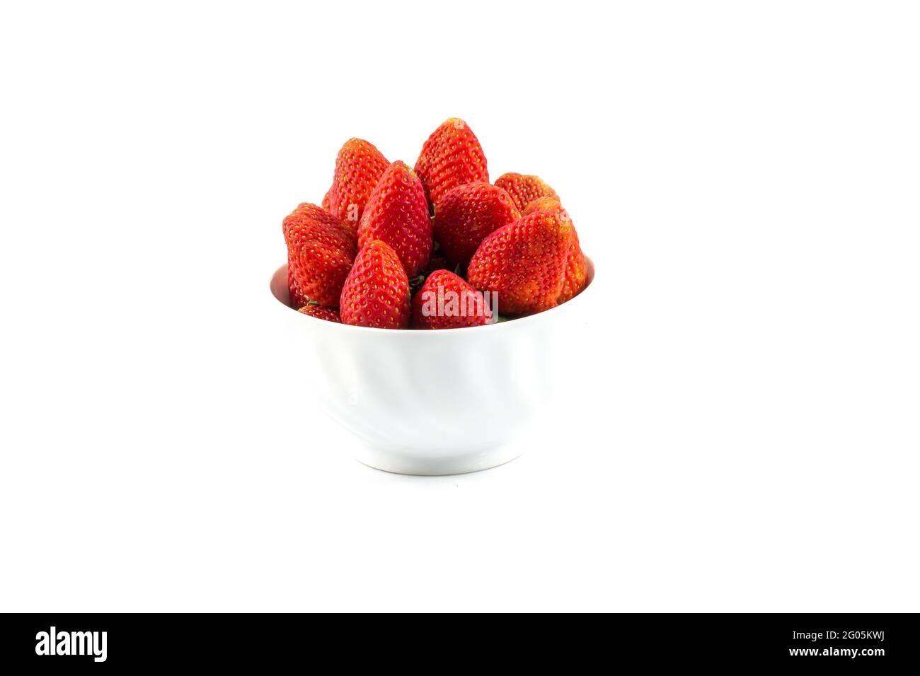 Fresh strawberries in the white bowl on white background Stock Photo ...