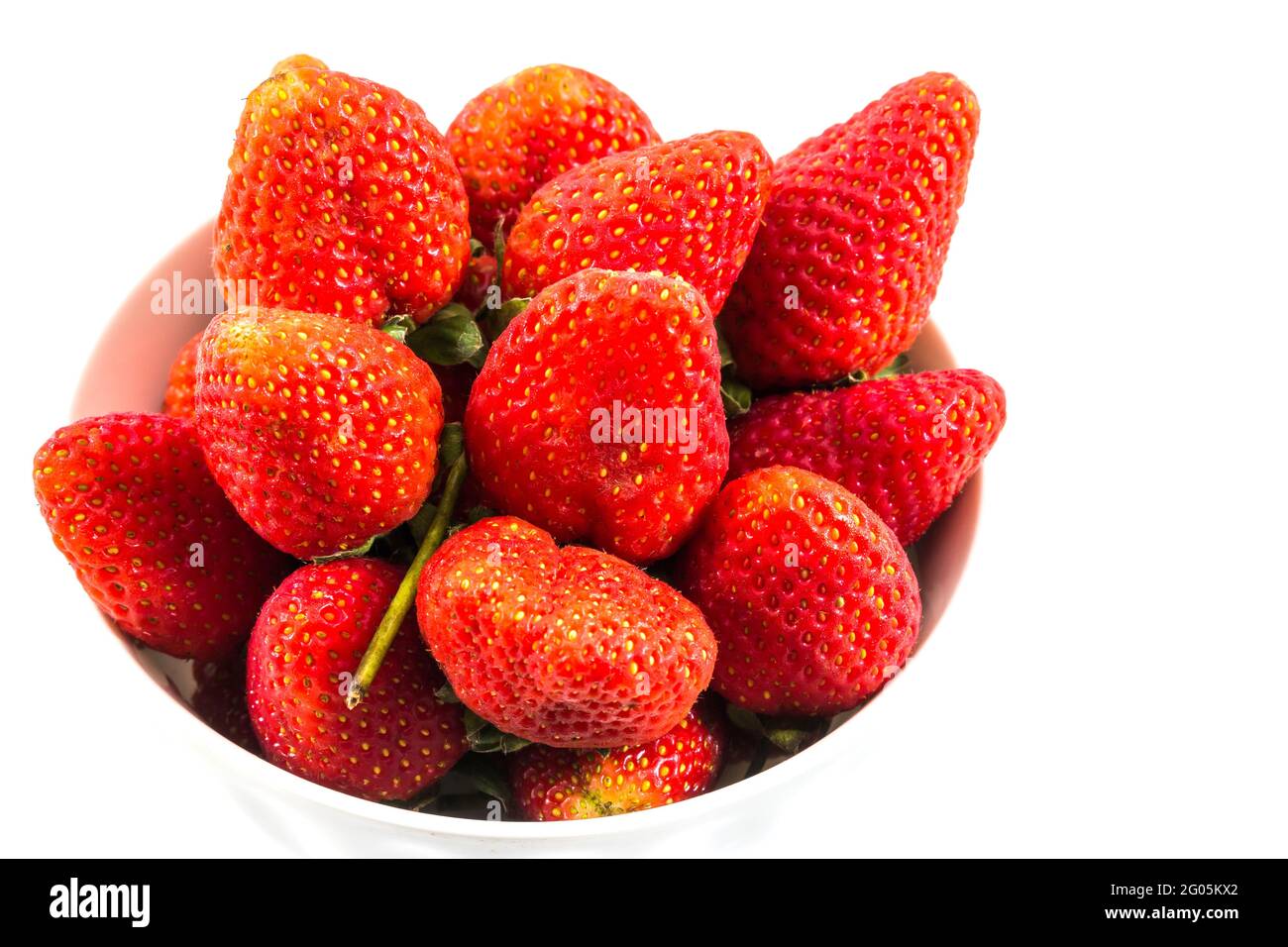 Fresh strawberries in the white bowl on white background Stock Photo ...