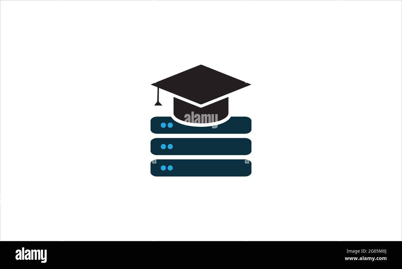 Network servers in data center icon with graduation cap  Flat design style vector illustration Stock Vector