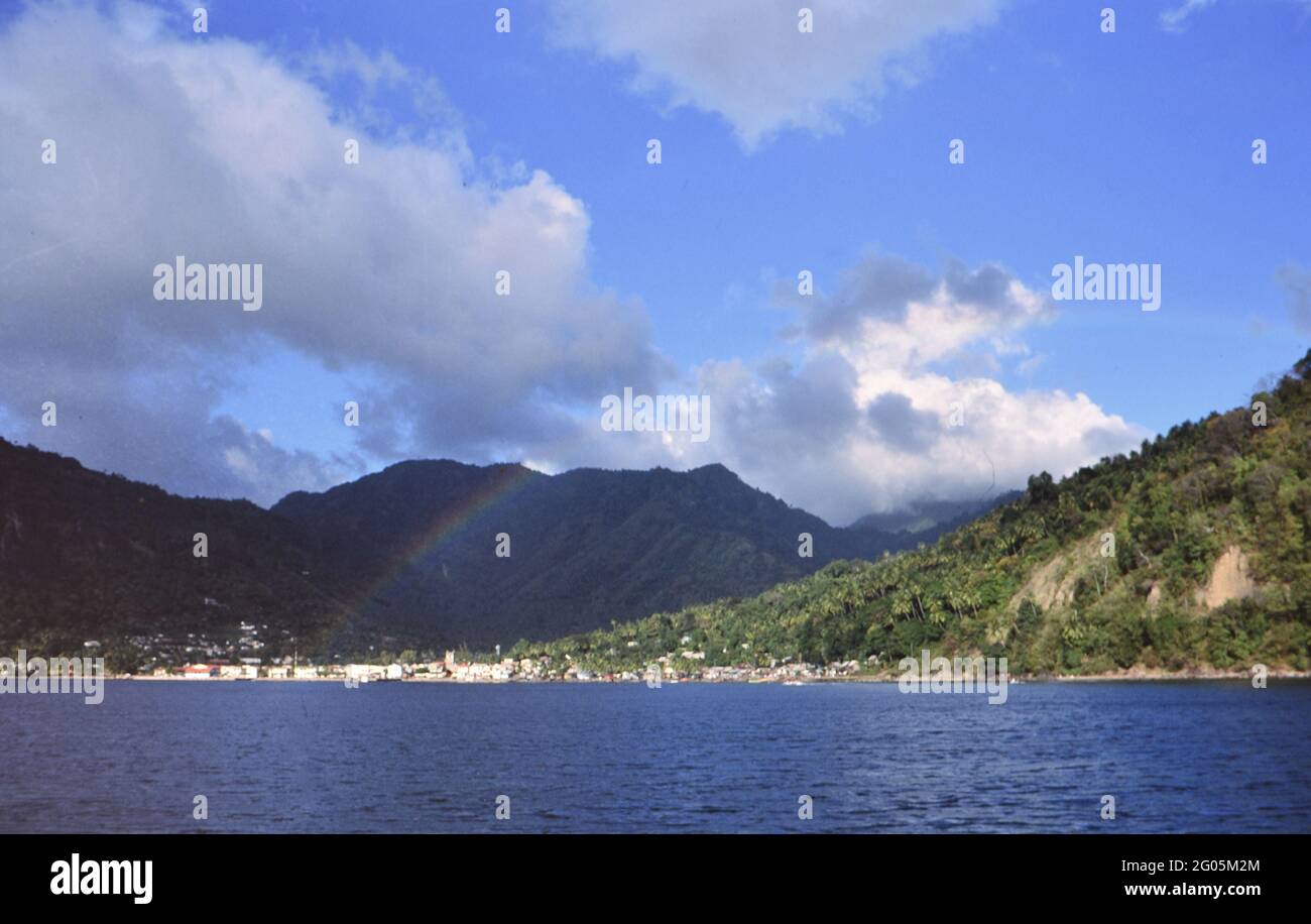 1990s St. Lucia (Eastern Caribbean) - The town of Soufriere on a partly cloudy day ca. 1995-1999 Stock Photo