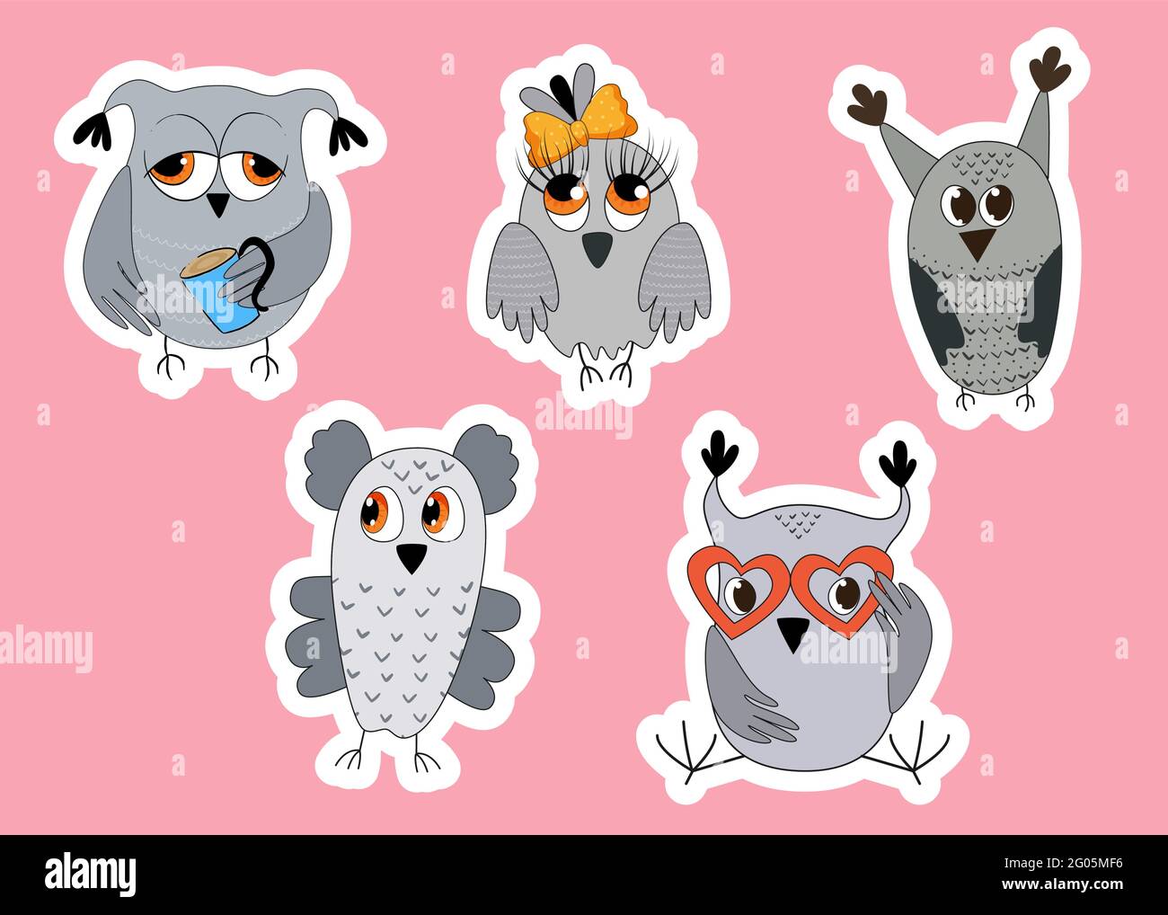 Cute Owl stickers in doodle style. Vector illustration Stock Vector ...