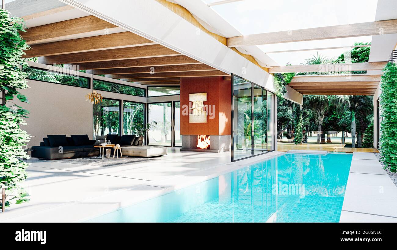 3d render interior pool house hi-res stock photography and images - Alamy