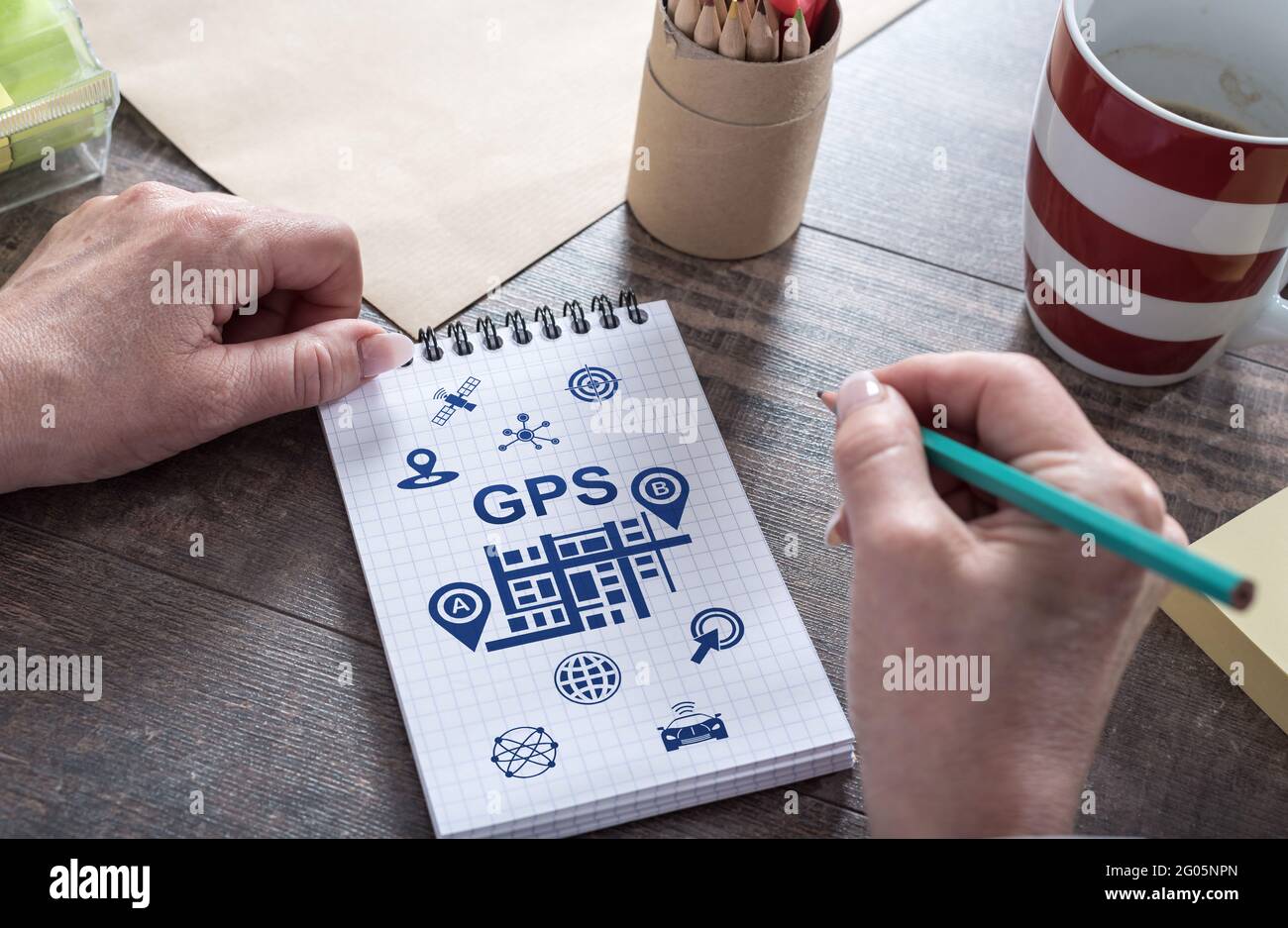 Gps concept drawn on a notepad Stock Photo - Alamy