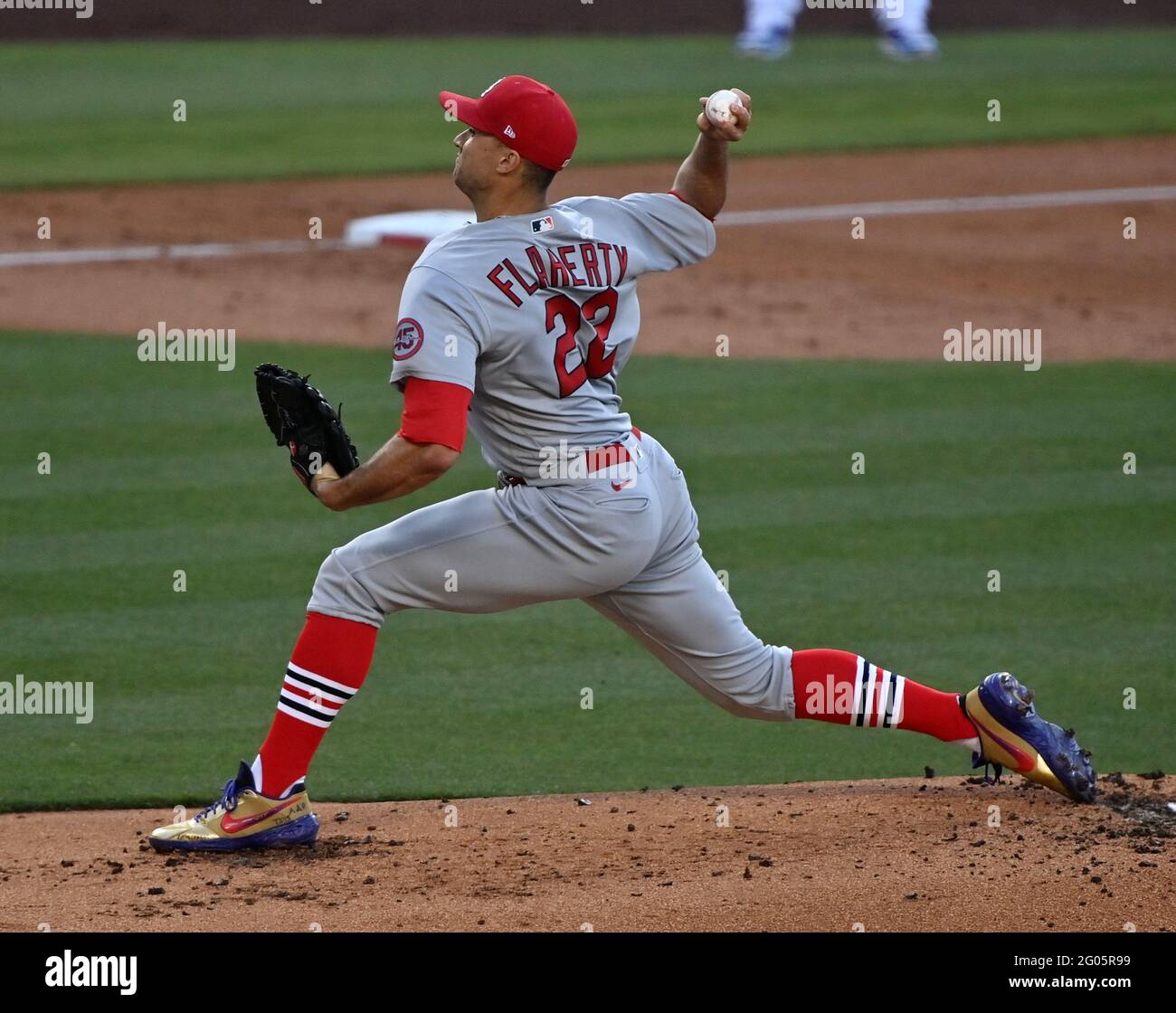 Los Angeles, United States. 01st June, 2021. St. Louis Cardinals' starting pitcher Jack Flaherty wins up to deliver against the Los Angeles Dodgers' during the second inning at Dodger Stadium in Los Angeles on Monday, May 31, 2021. Photo by Jim Ruymen/UPI Credit: UPI/Alamy Live News Stock Photo