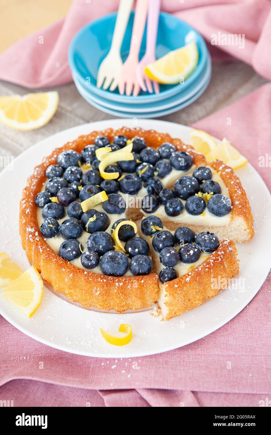 Blueberry Cake With Lemon Zest Stock Photo Alamy