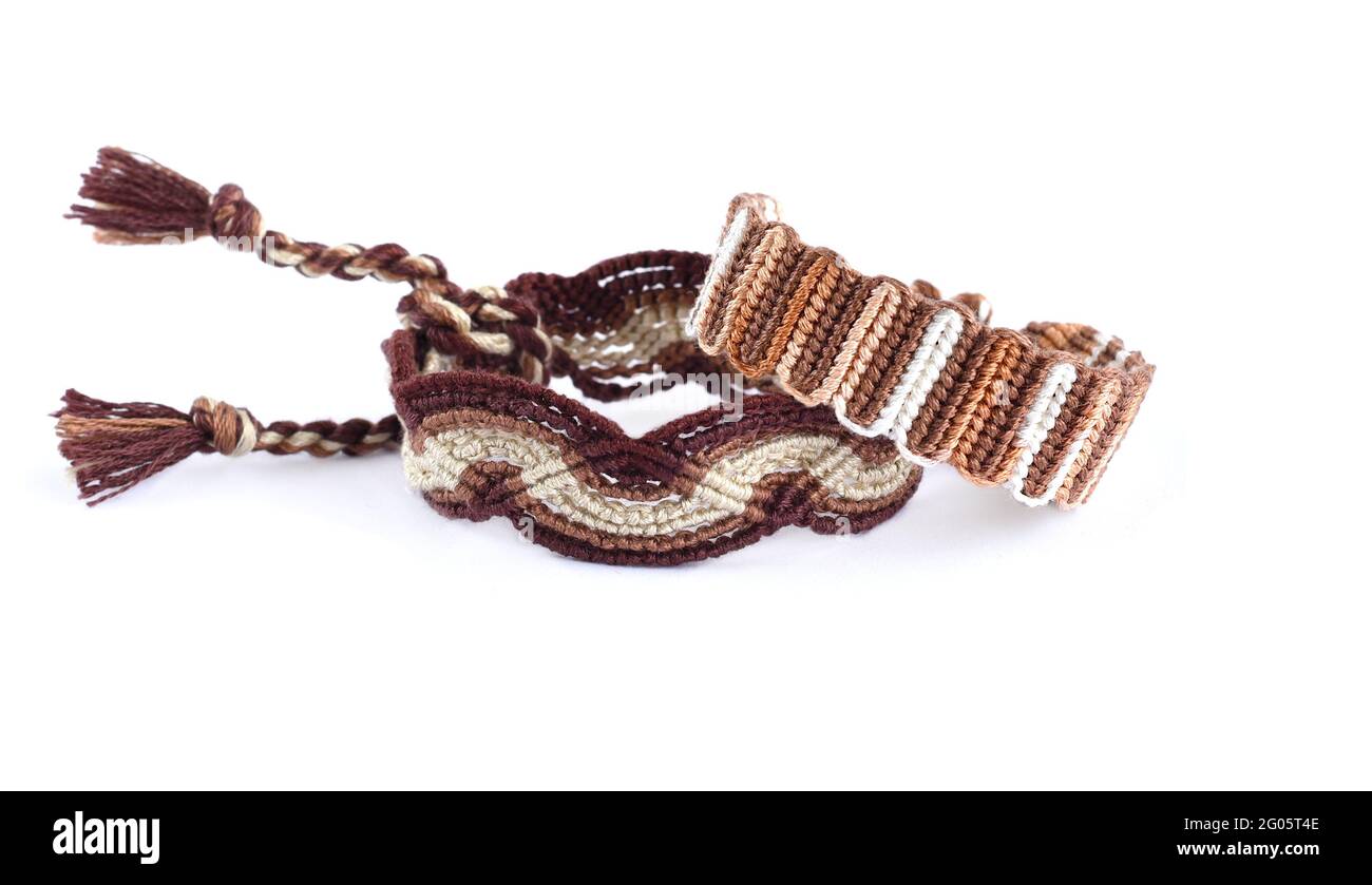 Friendship bracelets set. Retro hippie DIY beaded bracelets with peace icon  and heart, flower power. Vector illustration clip-art Stock Vector Image &  Art - Alamy