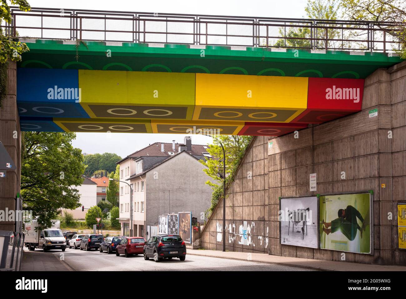 the Lego bridge over the Schwesterstrasse painted by graffiti and streetart artist Martin Heuwold artist name MEGX in the design of Lego bricks Wu Stock Photo Alamy