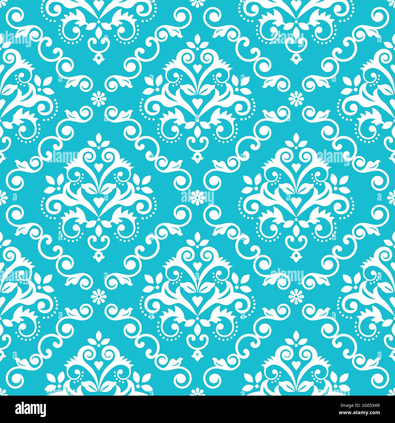 Classic Damask wallpaper or fabric print pattern, royal elegant textile  vector seamless design with flowers, leaves and swirls in white on  turquoise Stock Vector Image & Art - Alamy
