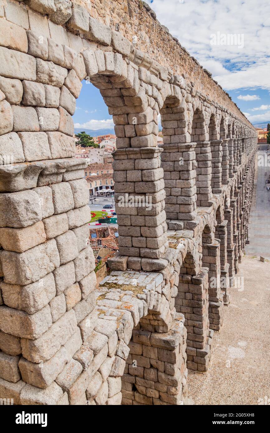 View of the Roman Aqueduct in Segovia, Spain Stock Photo