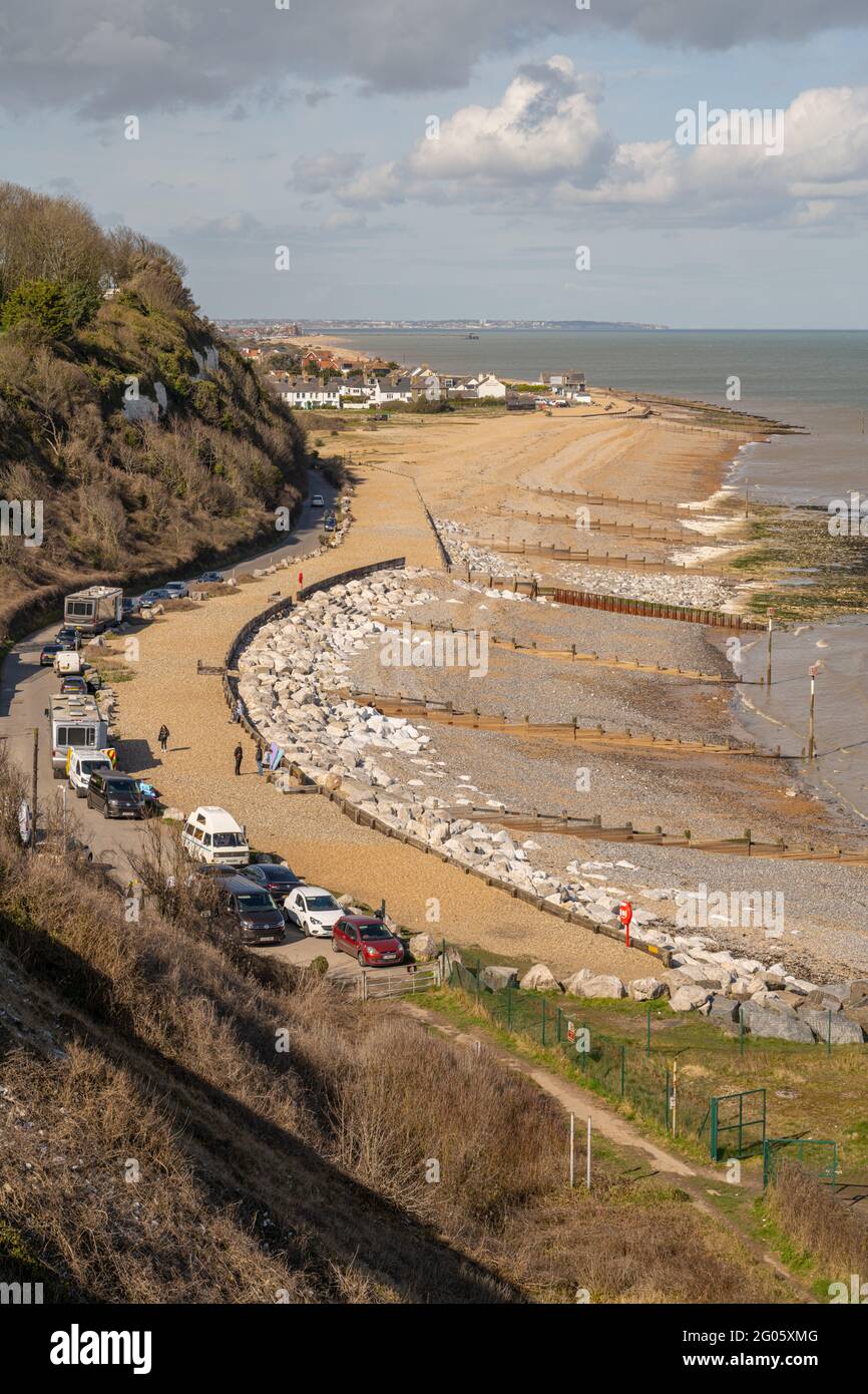 Looking along Kingsdown beach towards Deal at Oldstairs Bay Kent Stock Photo