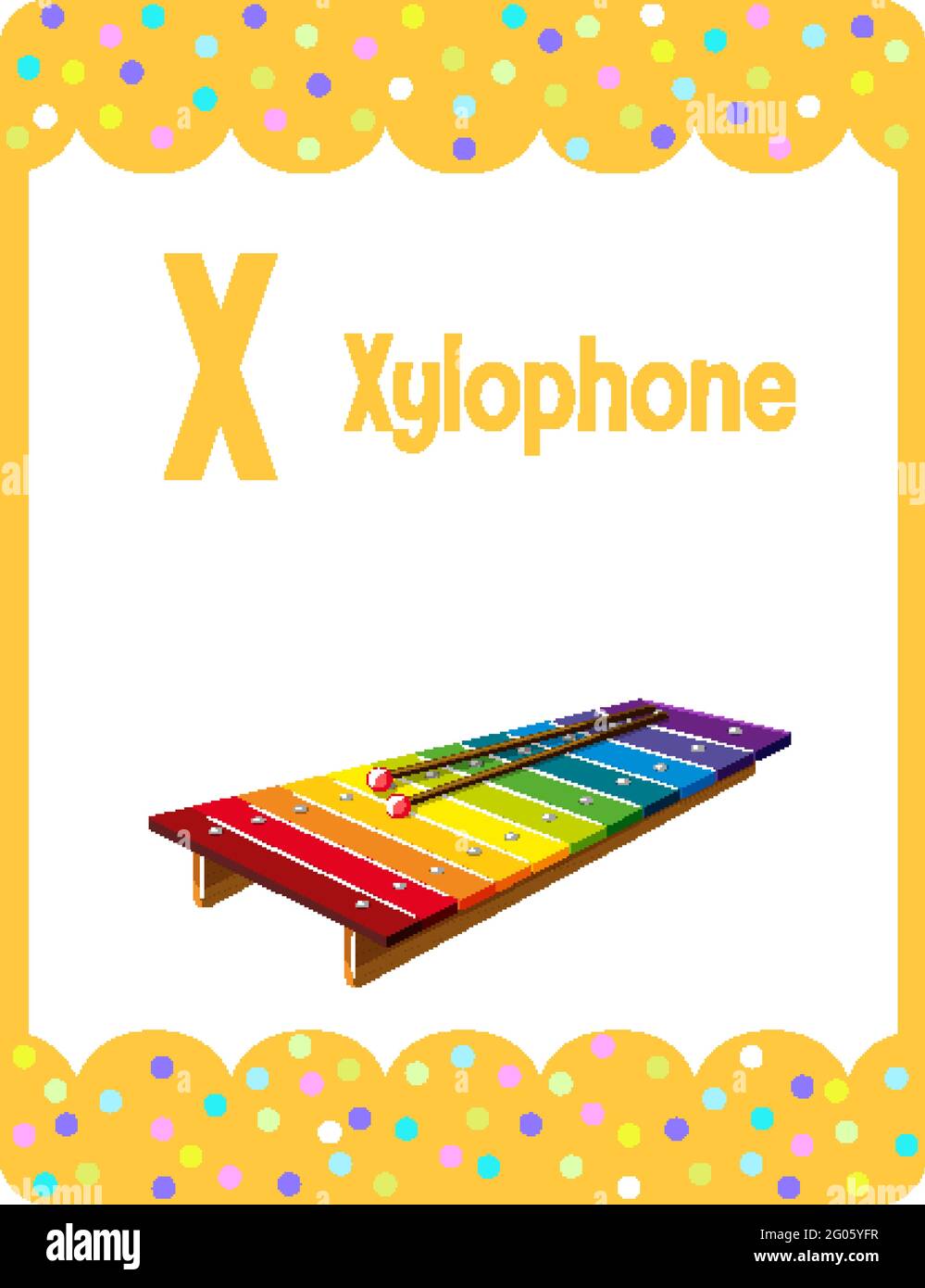 Alphabet flashcard with letter X for Xylophone illustration Stock ...