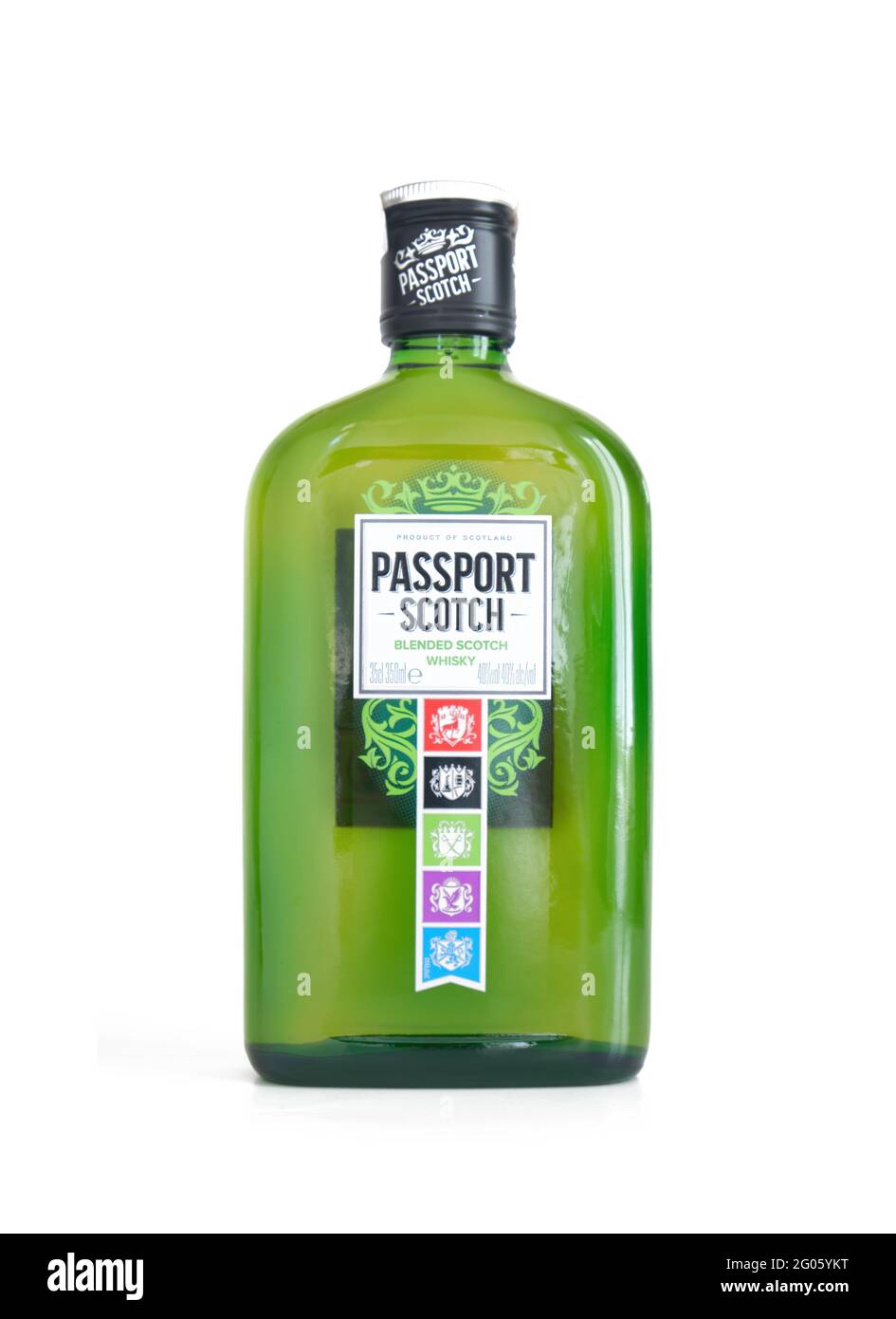 35cl bottle of Passport Scotch, a brand of whisky exported from Scotland by Seagram Distillers, PLC, and currently owned by Pernod Ricard. Stock Photo