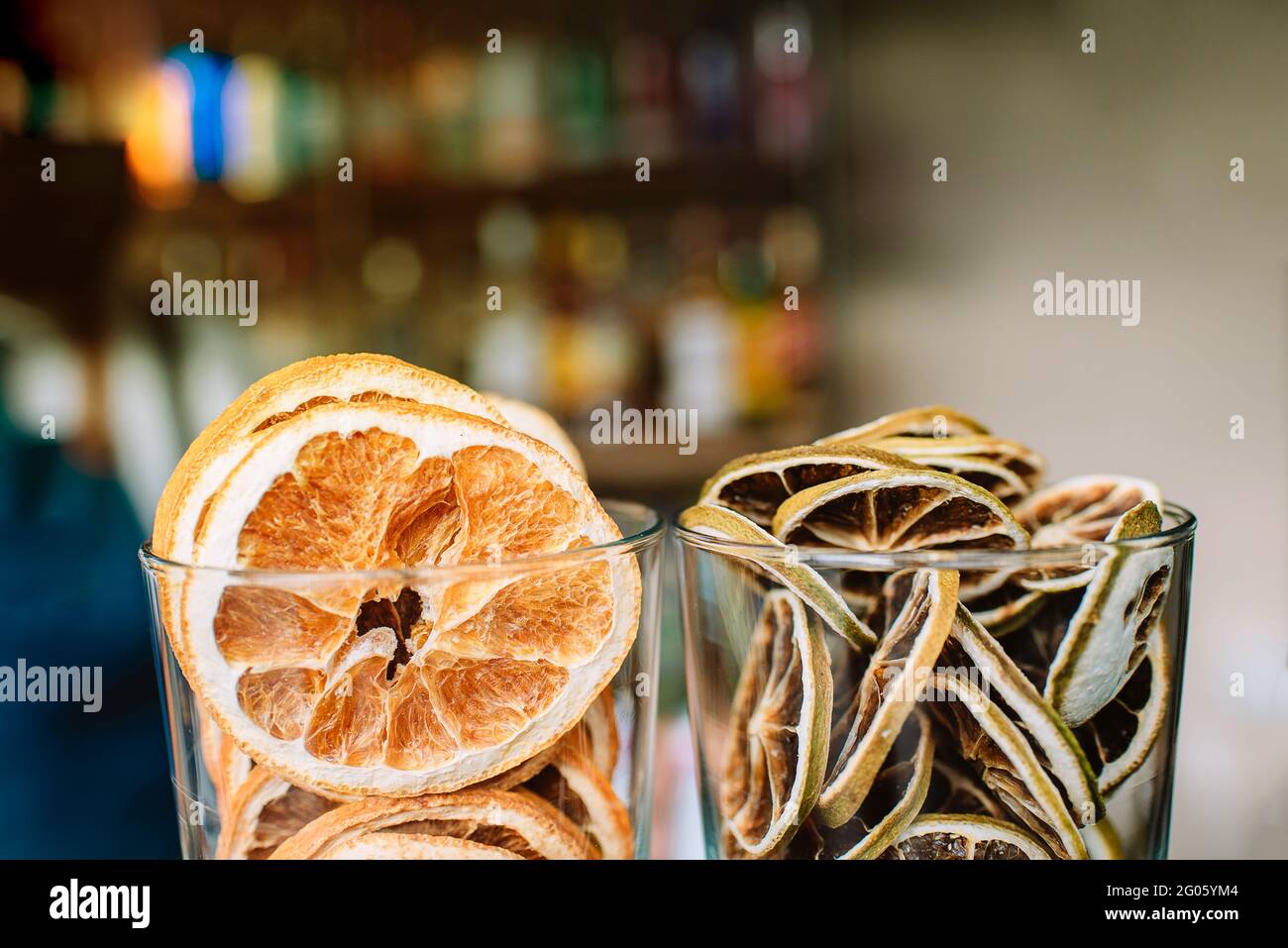 dehydrated fruit, cut and prepared for cocktail preparation Stock Photo