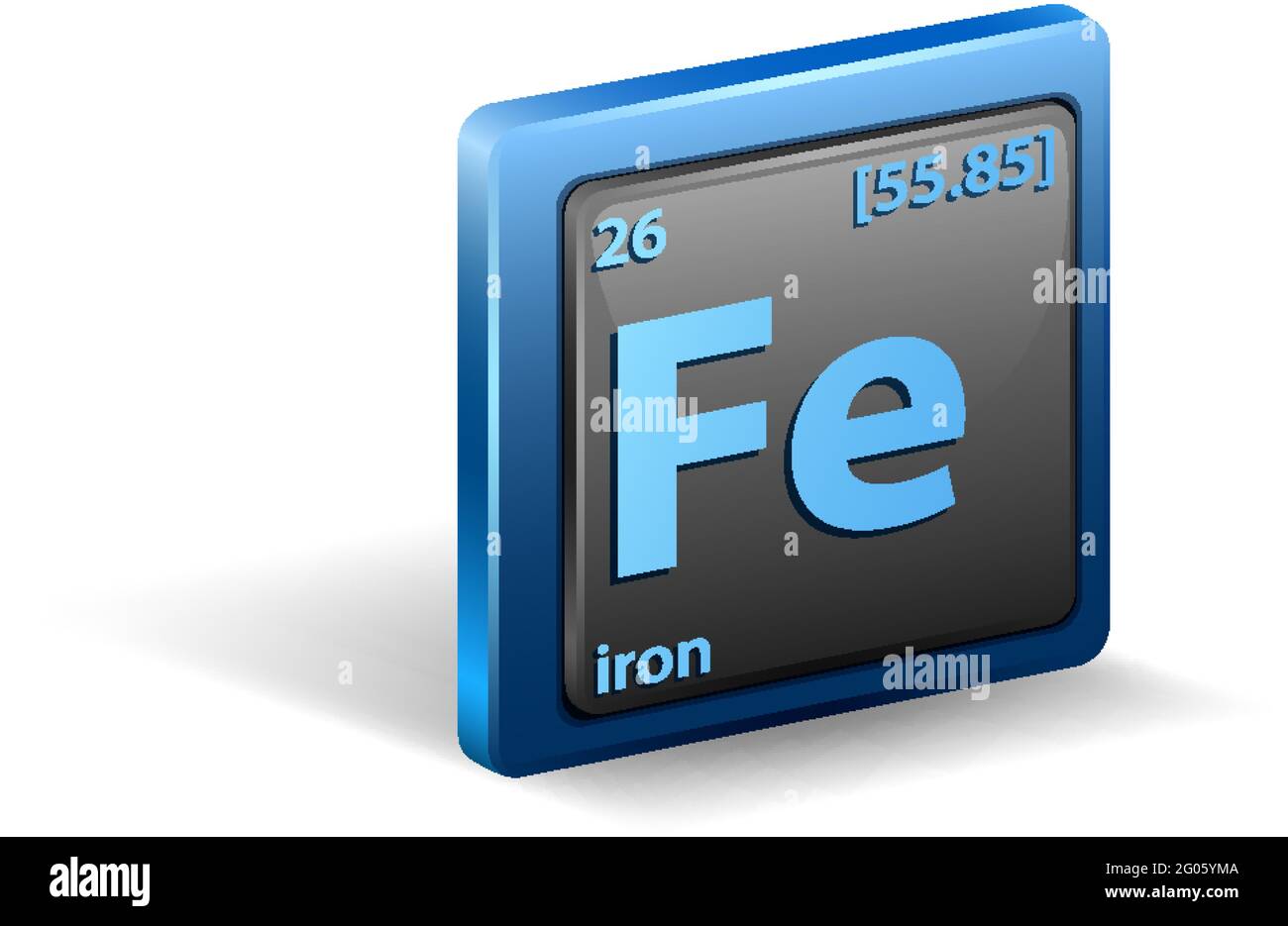 Iron chemical element. Chemical symbol with atomic number and atomic