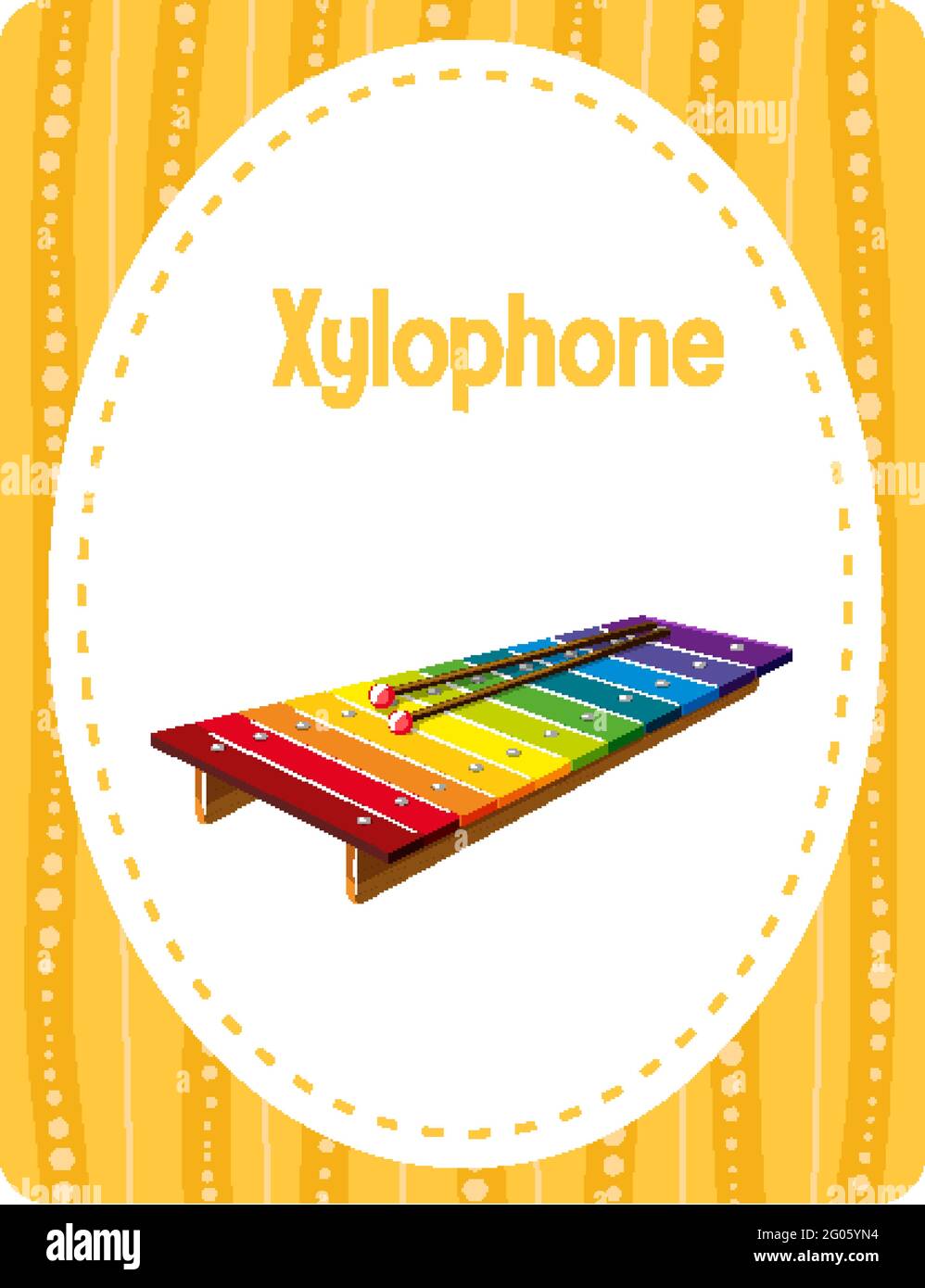 Vocabulary flashcard with word Xylophone illustration Stock Vector