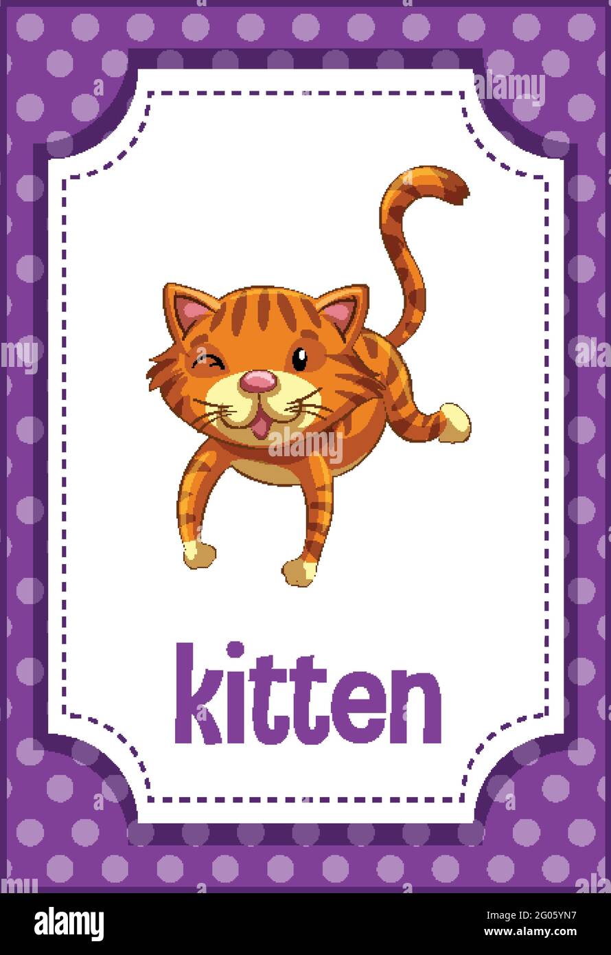 Vocabulary flashcard with word Kitten illustration Stock Vector Image