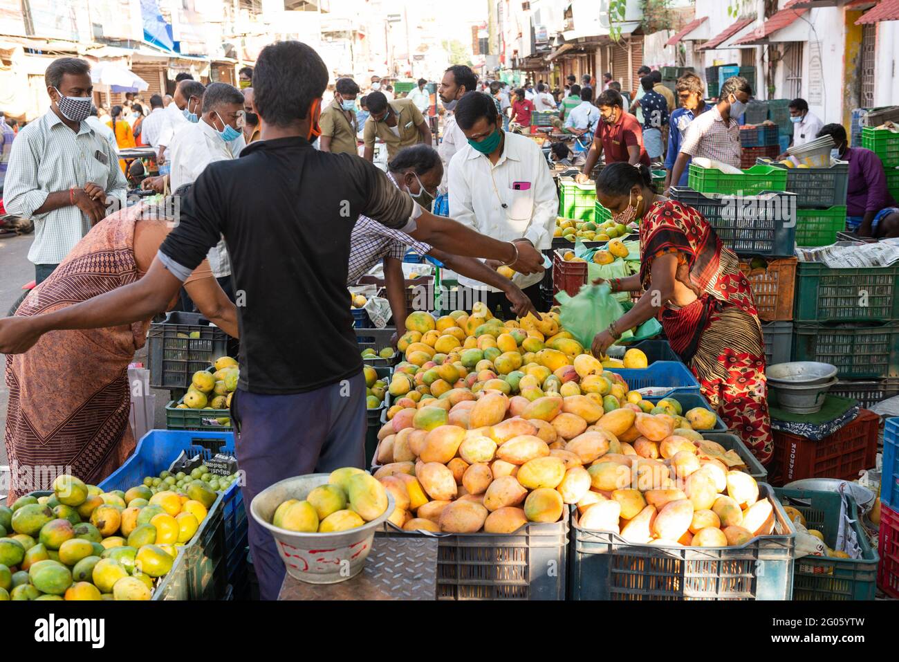 PONDICHERRY, INDIA June 2021 Fruit and veg market during the lockdown imposed to reduce the