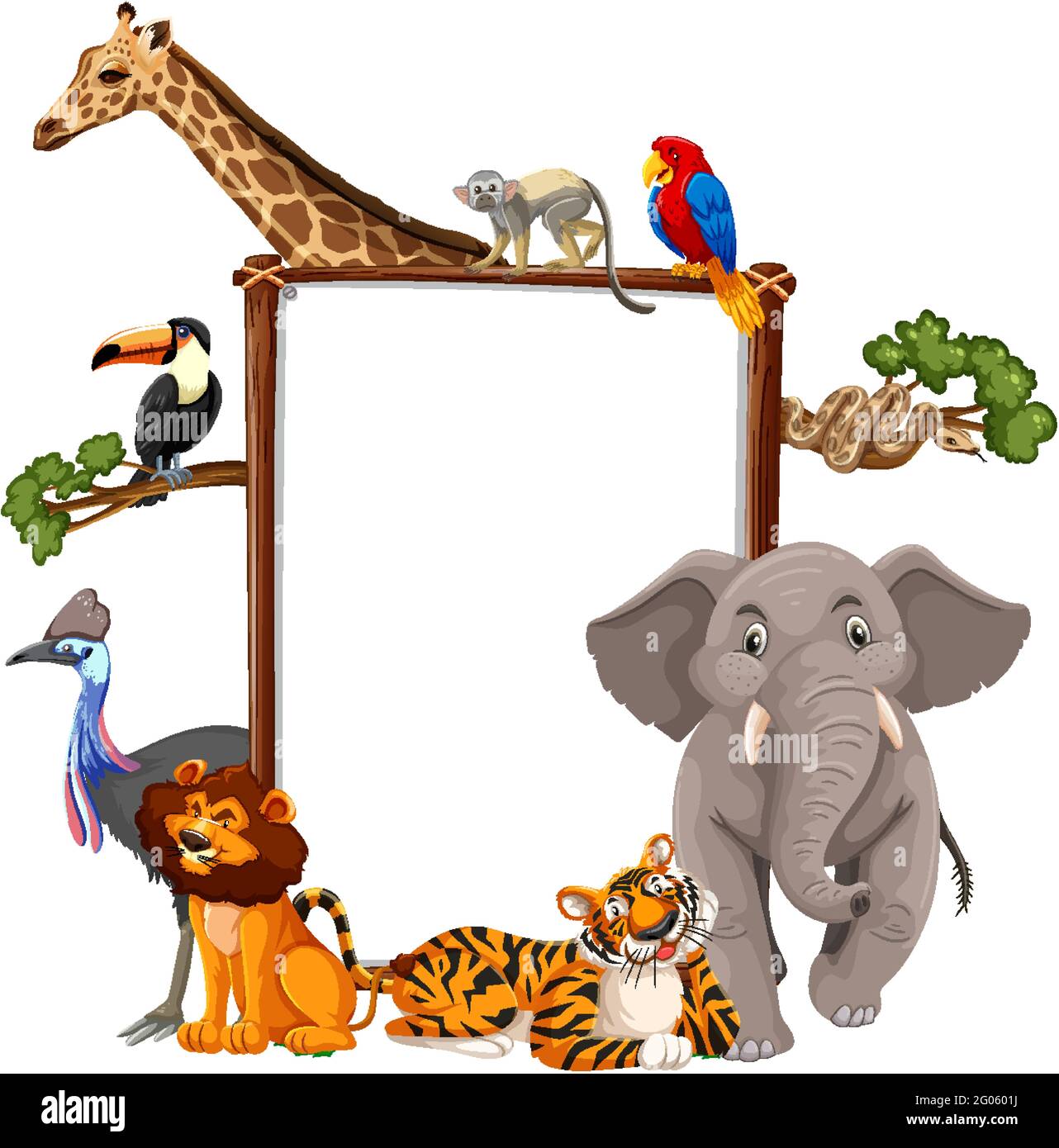 Empty banner with wild animals on white background illustration Stock ...