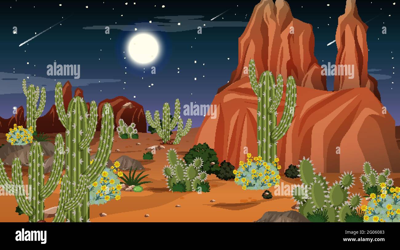 Desert forest landscape at night scene illustration Stock Vector Image ...