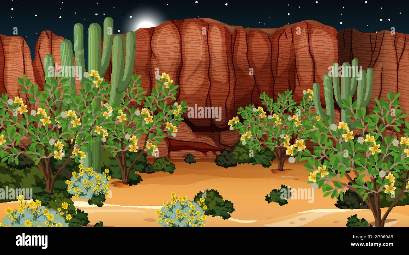 Desert forest landscape at night scene illustration Stock Vector Image ...